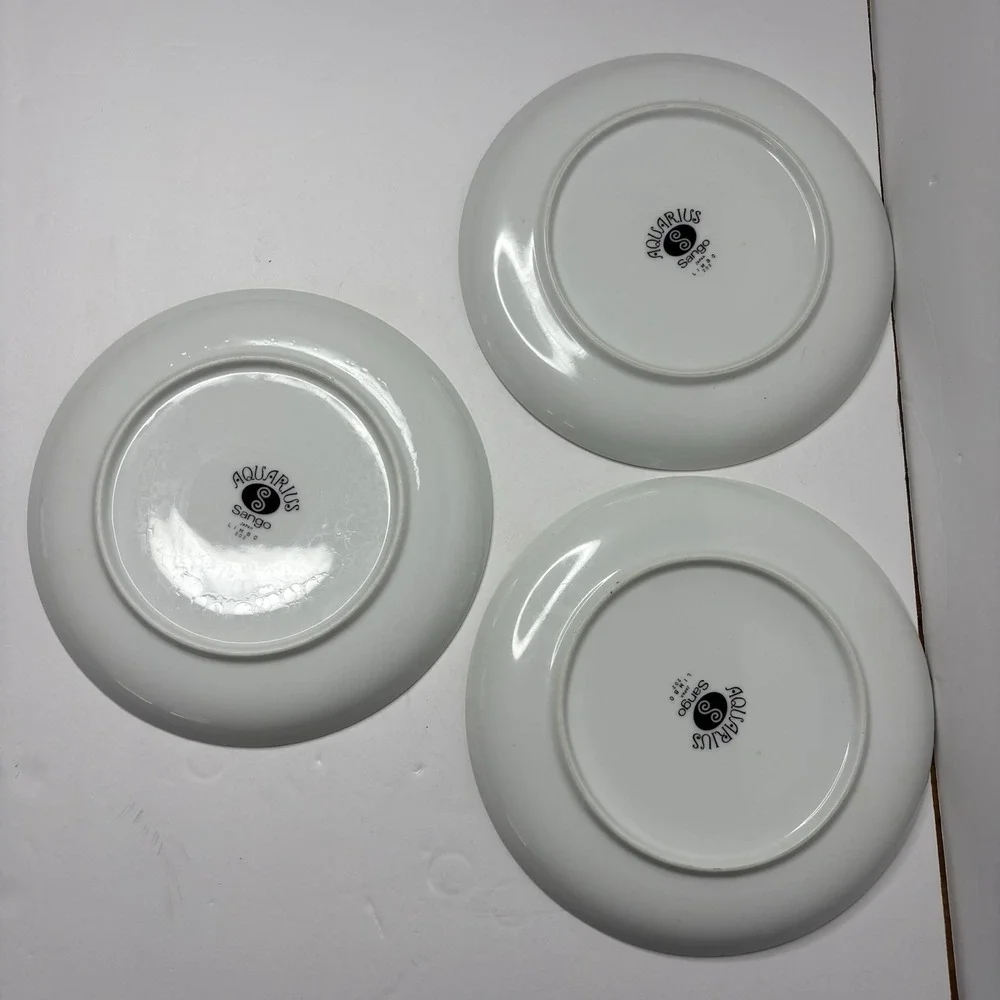 Sango Aquarius Limbo‎ 202 Salad Plates Set of 3 Black White Paisley Japan 7.5